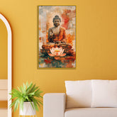 Meditating Buddha Acrylic Wall Paintings on Lotus with Abstract Background